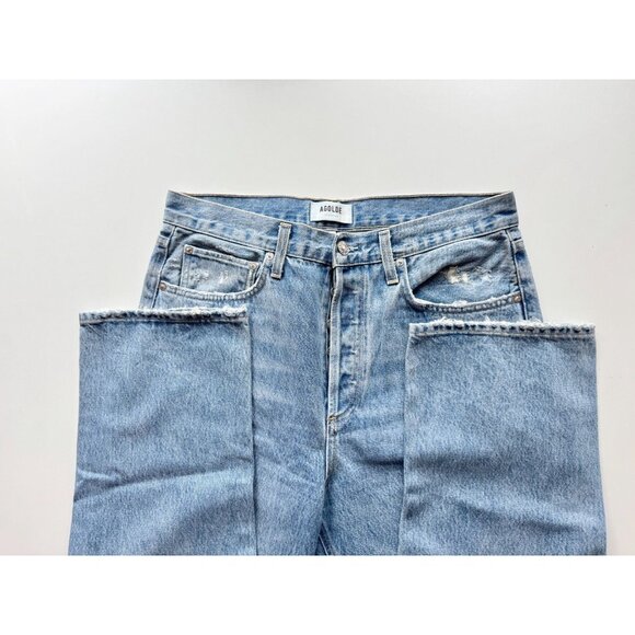 AGOLDE 90's Fall Out Light Wash Mid Rise Ripped Straight Leg Jeans, Size 29 - Picture 10 of 13